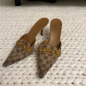 Vintage Gucci Monogram Canvas Heels with Horsebit